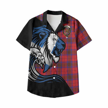 Leslie Tartan Crest Kid Hawaiian Shirt Scottish Golden Lions Wave Flow