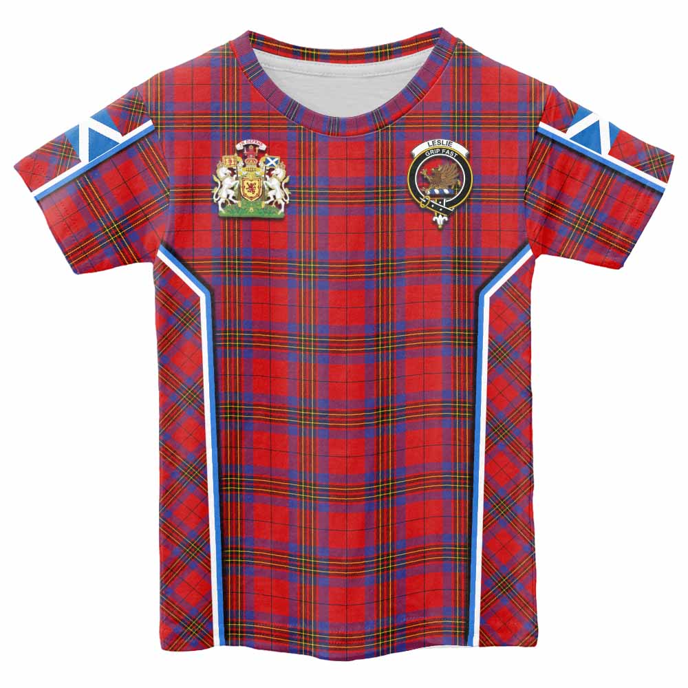 Leslie Tartan Crest Kid T-shirt Scotland Coat of Arm Flag Style - Tartan Vibes Clothing