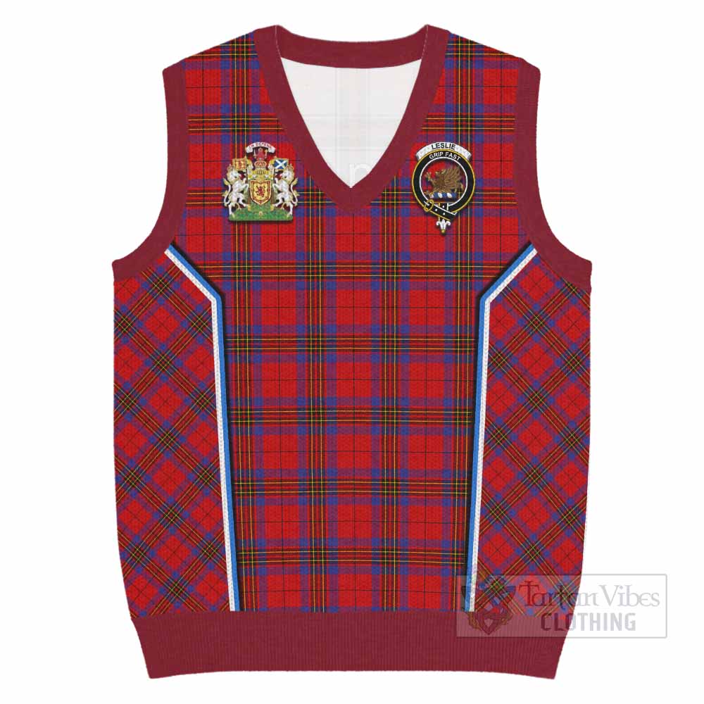 Leslie Tartan Crest Knitted V-Neck Vest Scotland Coat of Arm Flag Style - Tartan Vibes Clothing