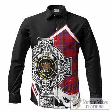 Leslie Tartan Crest Long Sleeve Button Shirts Scottish Celtic Cross Heritage