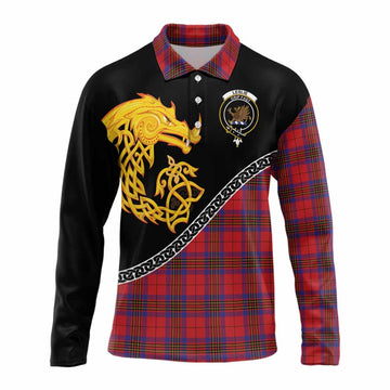 Leslie Tartan Crest Long Sleeve Polo Shirt Legendary Dragon Knot Half Style