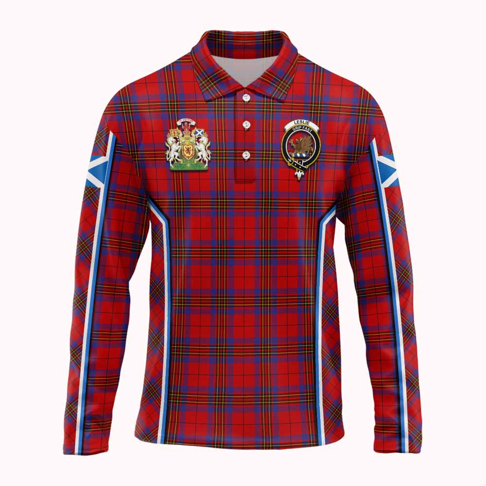 Leslie Tartan Crest Long Sleeve Polo Shirt Scotland Coat of Arm Flag Style - Tartan Vibes Clothing