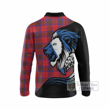 Leslie Tartan Crest Long Sleeve Polo Shirt Scottish Golden Lions Wave Flow
