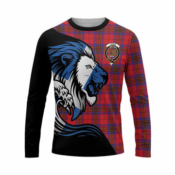 Leslie Tartan Crest Long Sleeve T-Shirt Scottish Golden Lions Wave Flow