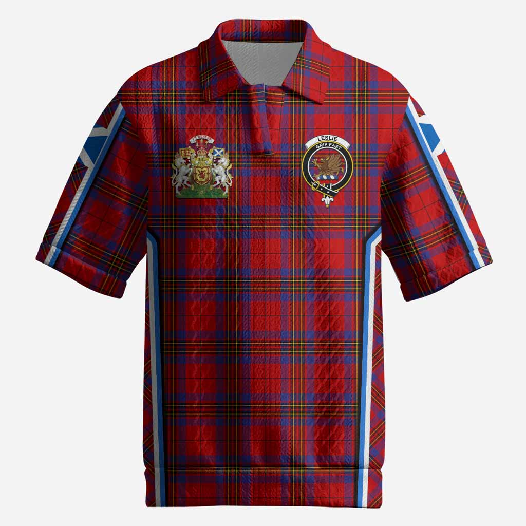 Leslie Tartan Crest Men’s Polo Sweater Top Scotland Coat of Arm Flag Style