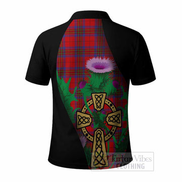 Leslie Tartan Crest Polo Shirt Celtic Cross Thistle Flowers