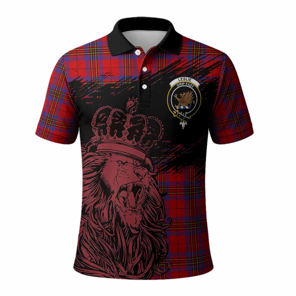 Leslie Tartan Crest Polo Shirt Crowned Lion Heritage Style