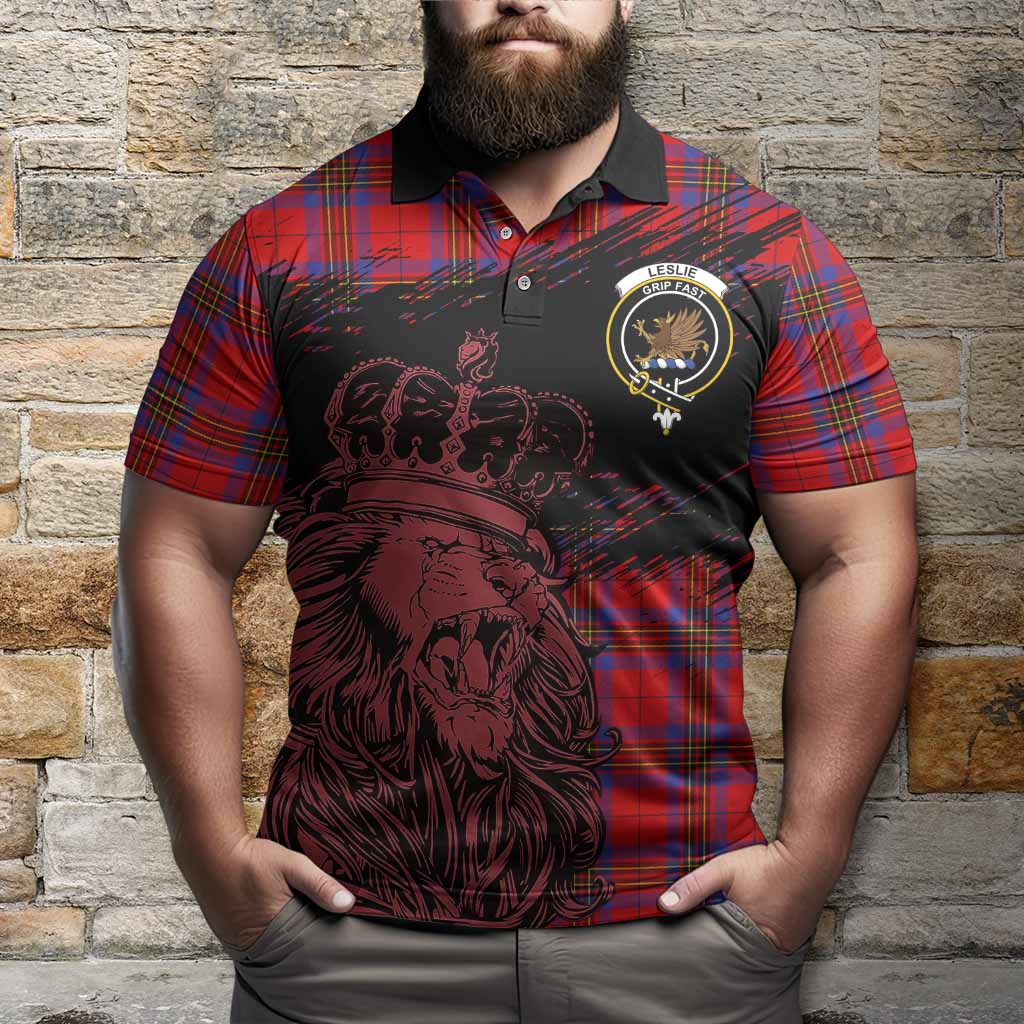 Leslie Tartan Crest Polo Shirt Crowned Lion Heritage Style