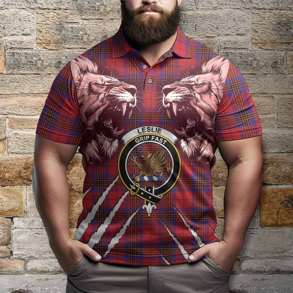 Leslie Tartan Crest Polo Shirt Ferocious Lion Style