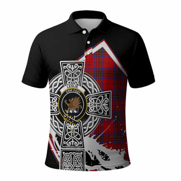 Leslie Tartan Crest Polo Shirt Scottish Celtic Cross Heritage