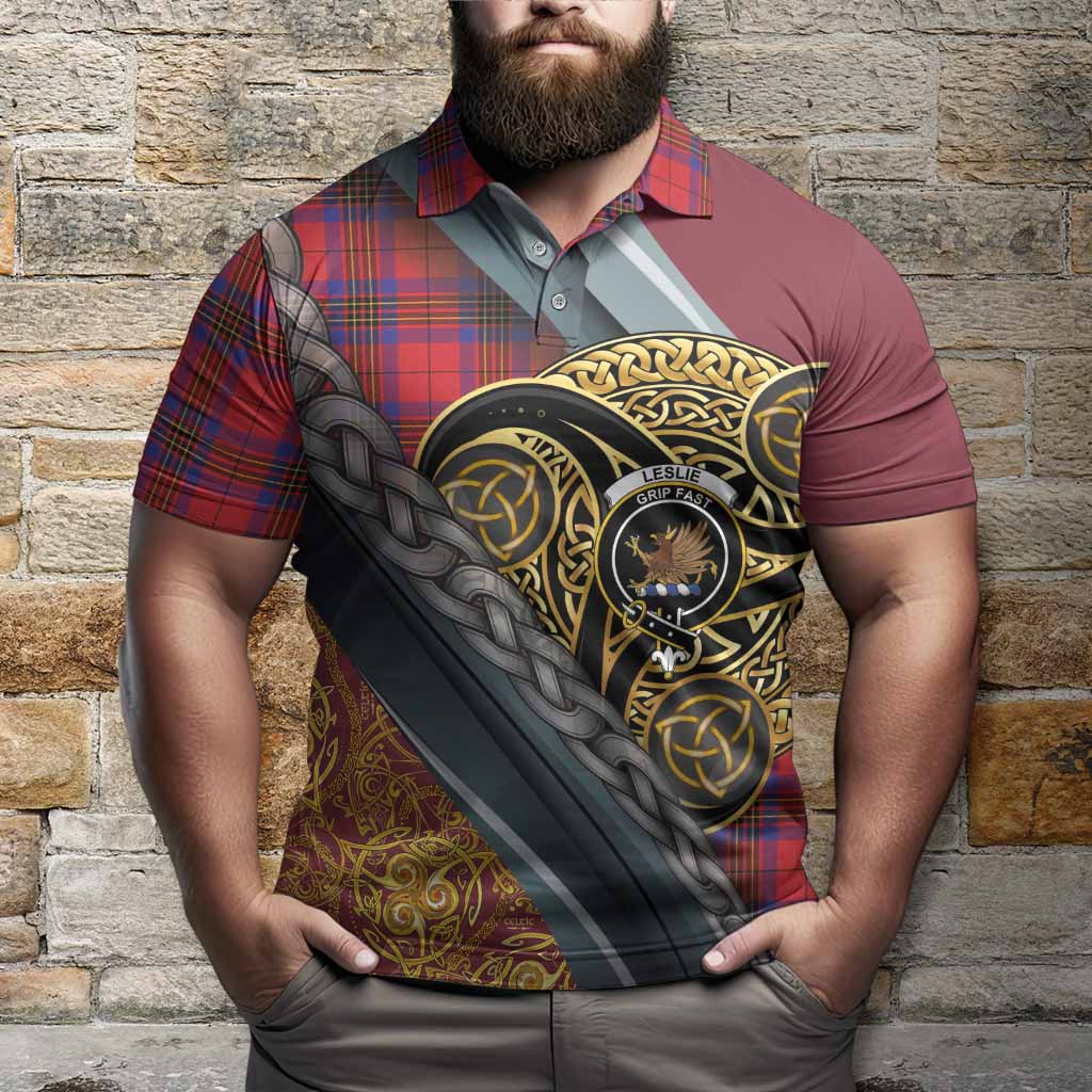 Leslie Tartan Crest Polo Shirt Scottish Triskele Celtic