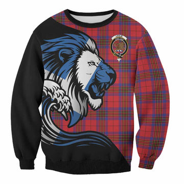 Leslie Tartan Crest Sweatshirt Scottish Golden Lions Wave Flow