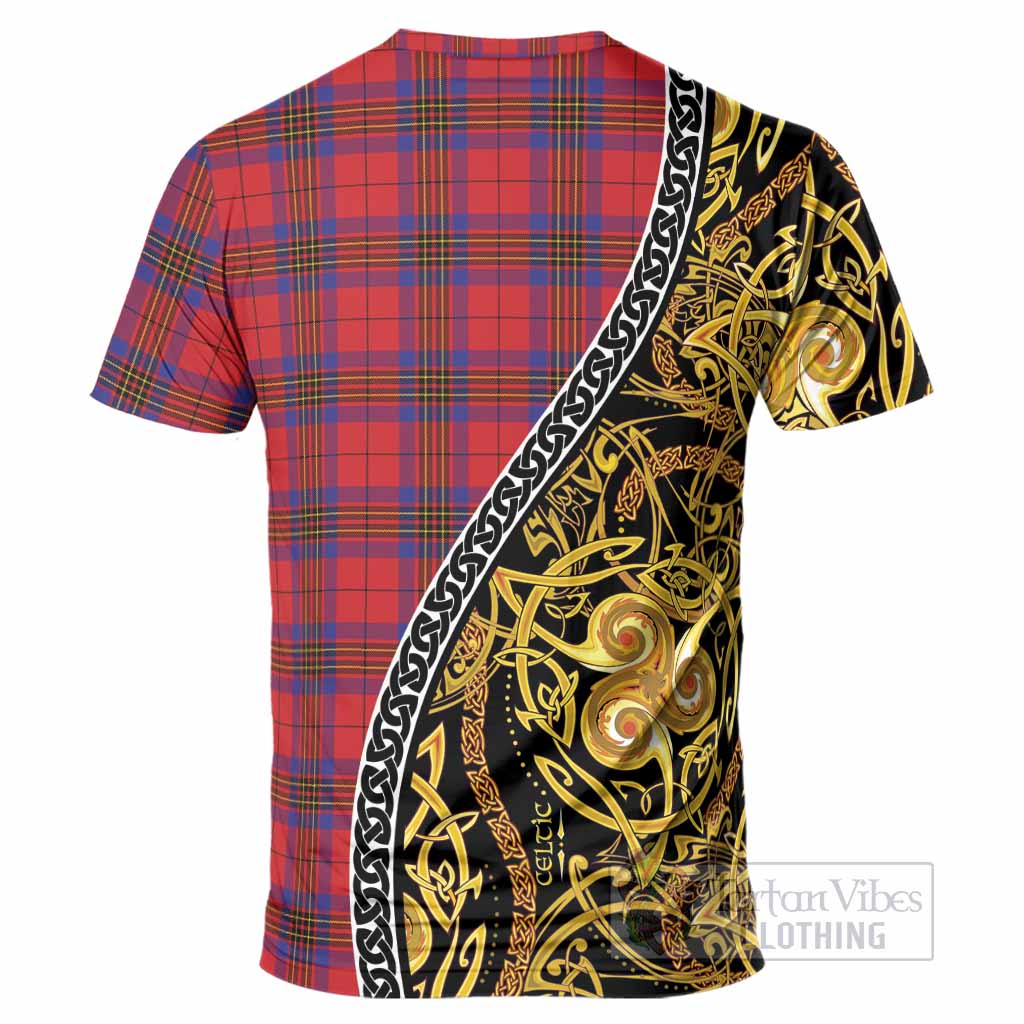 Leslie Tartan Crest T-Shirt Celtic Knot and Triple Trickle Spiral Symbols