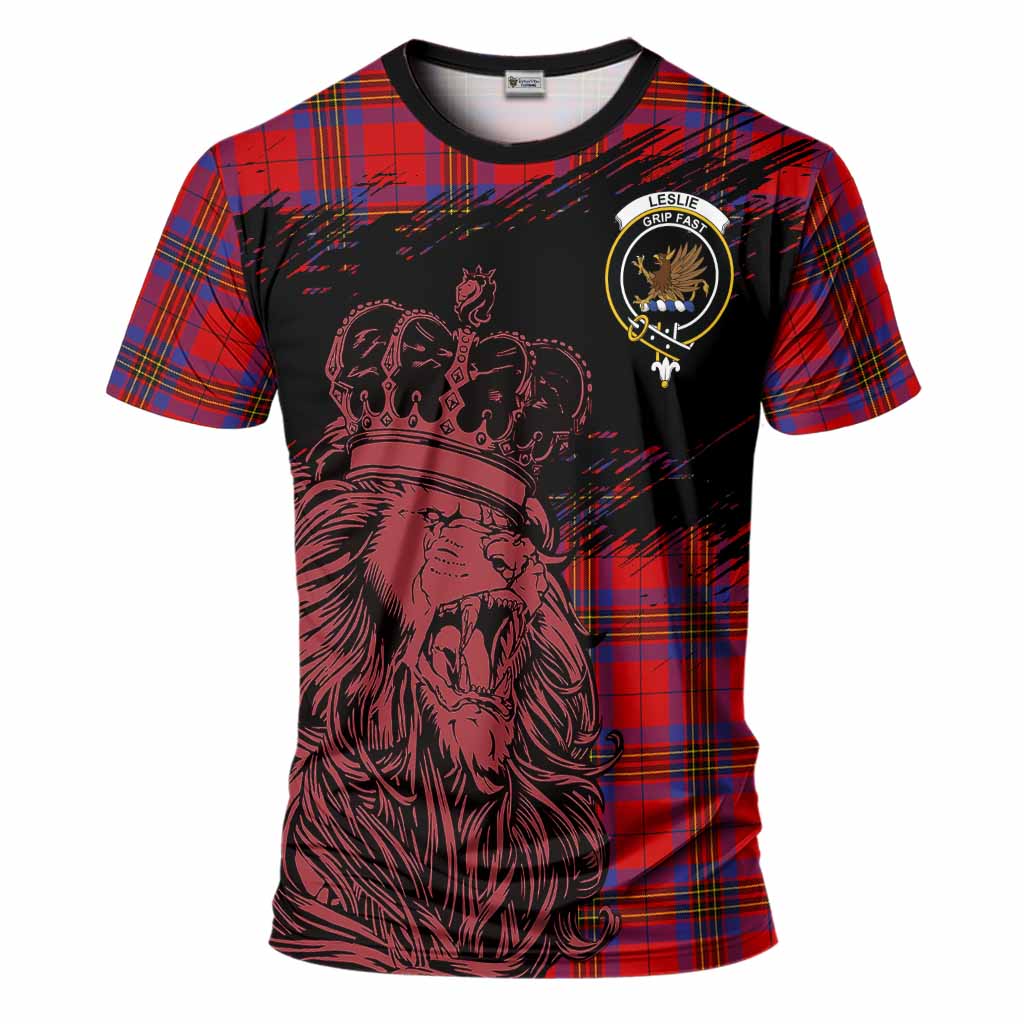 Leslie Tartan Crest T-Shirt Crowned Lion Heritage Style