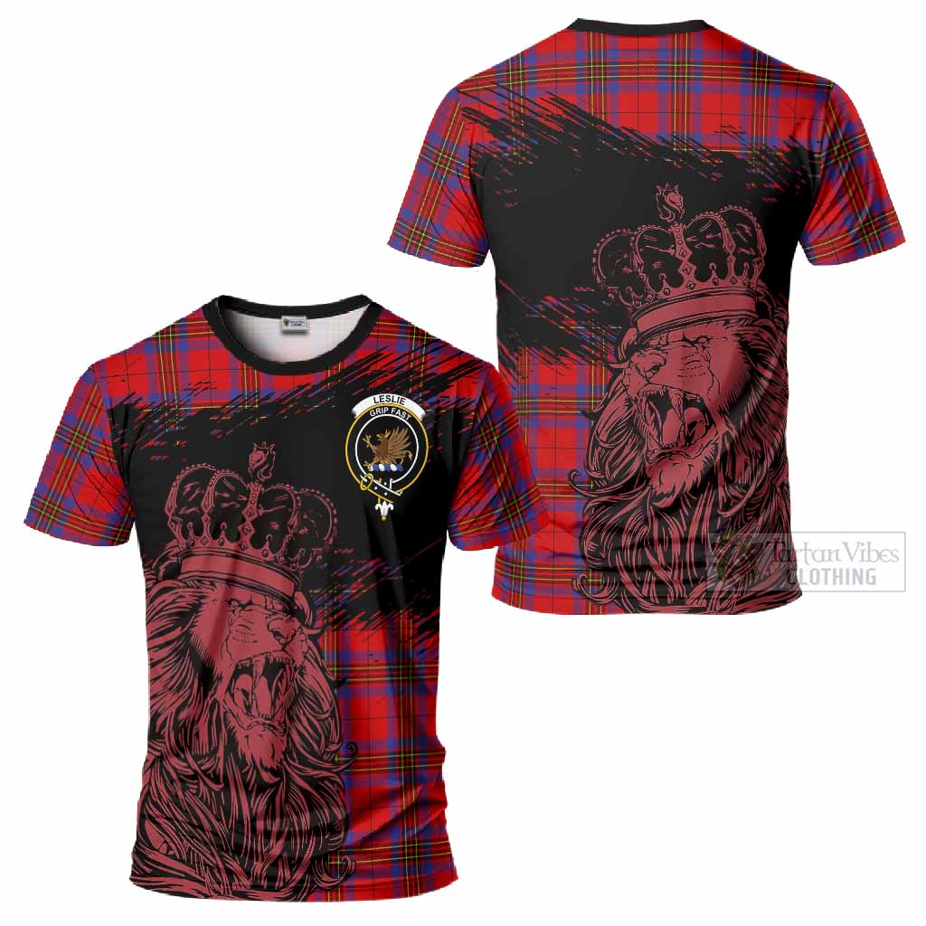 Leslie Tartan Crest T-Shirt Crowned Lion Heritage Style
