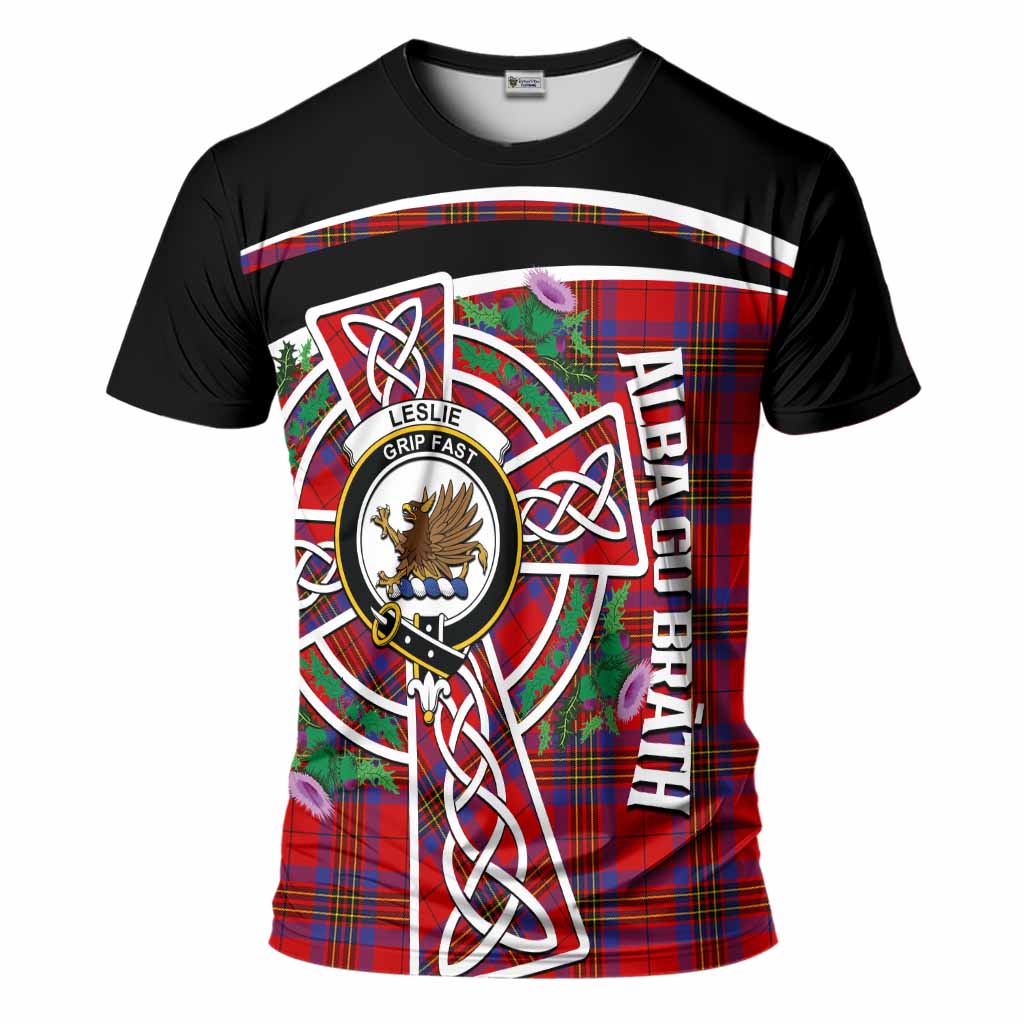 Leslie Tartan Crest T-Shirt Scottish Thistle Celtic Cross Alba Gu Brath