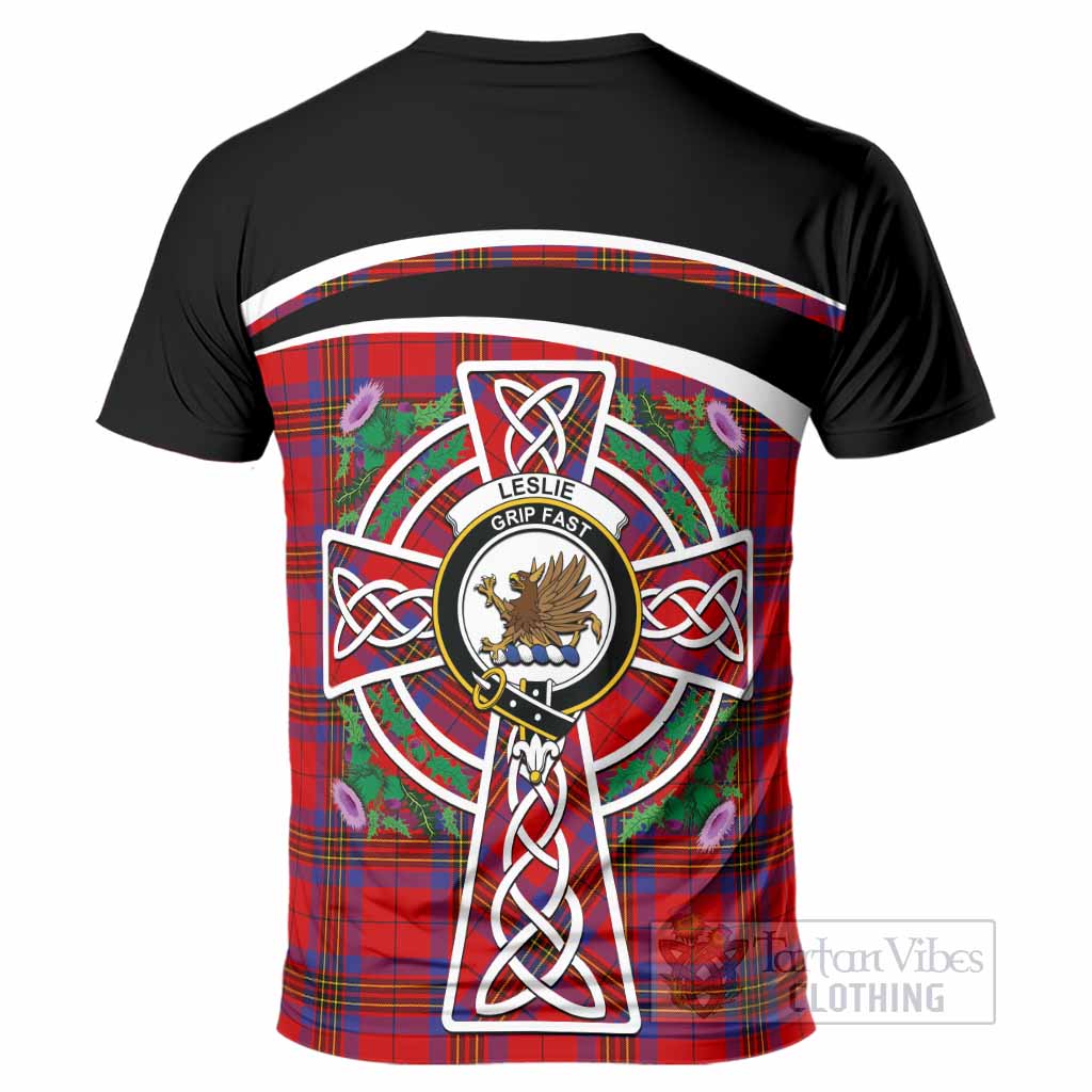 Leslie Tartan Crest T-Shirt Scottish Thistle Celtic Cross Alba Gu Brath