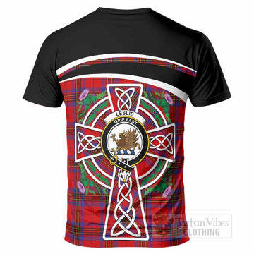 Leslie Tartan Crest T-Shirt Scottish Thistle Celtic Cross Alba Gu Brath