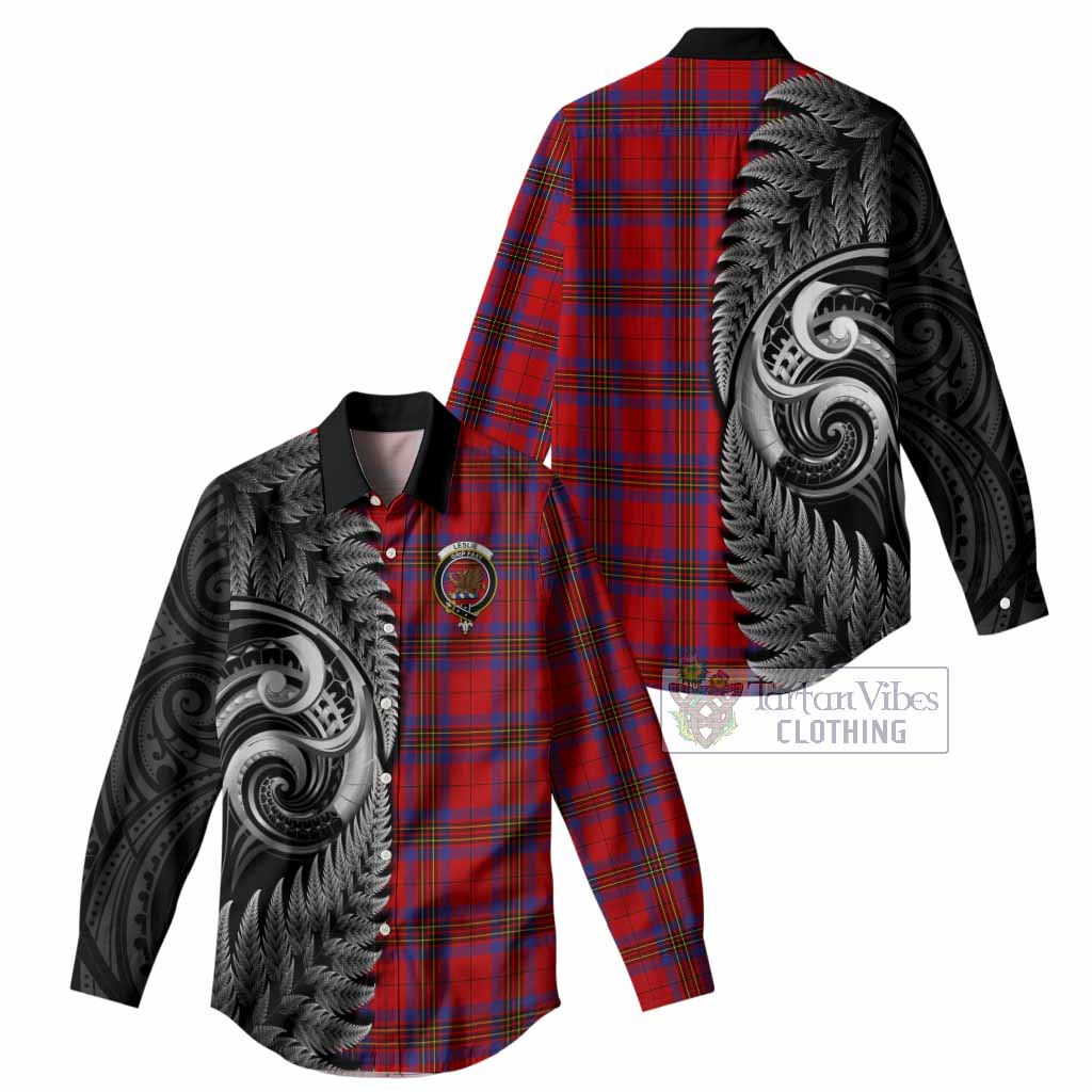 Leslie Tartan Crest Women Casual Shirt With New Zealand Silver Fern Maori Koru