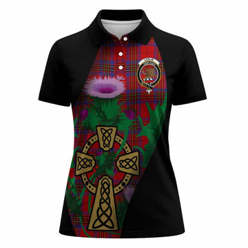 Leslie Tartan Crest Women Polo Shirt Celtic Cross Thistle Flowers