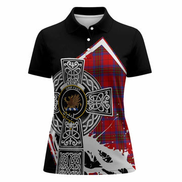 Leslie Tartan Crest Women Polo Shirt Scottish Celtic Cross Heritage