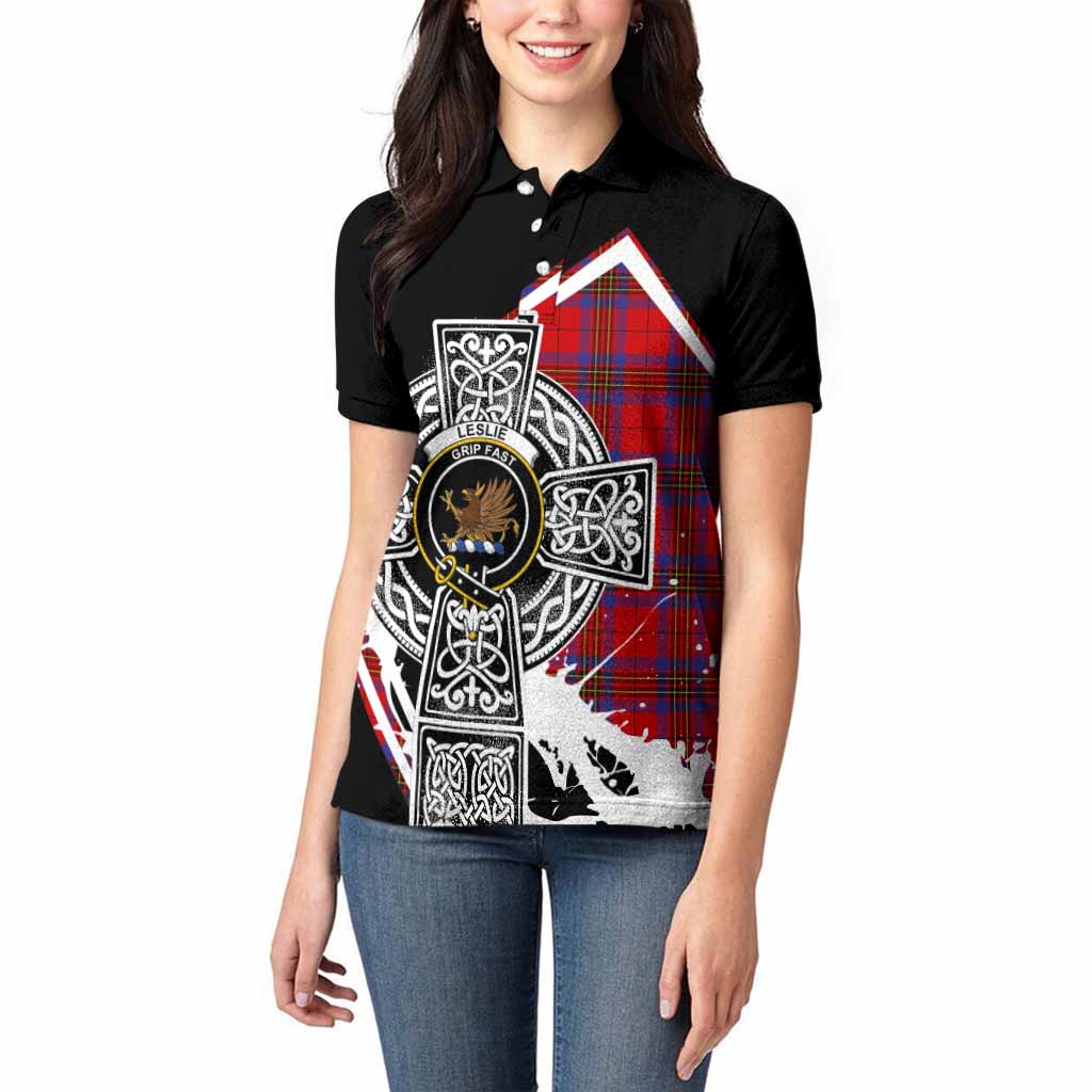 Leslie Tartan Crest Women Polo Shirt Scottish Celtic Cross Heritage