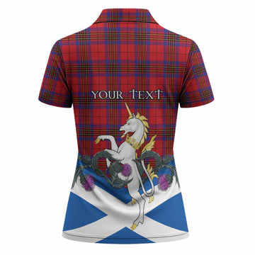 Leslie Tartan Crest Women Polo Shirt Scottish Unicorn With Thistle
