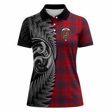 Leslie Tartan Crest Women Polo Shirt With New Zealand Silver Fern Maori Koru
