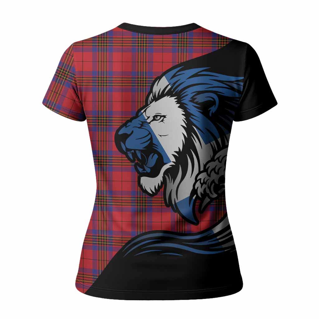 Leslie Tartan Crest Women T shirt Scottish Golden Lions Wave Flow