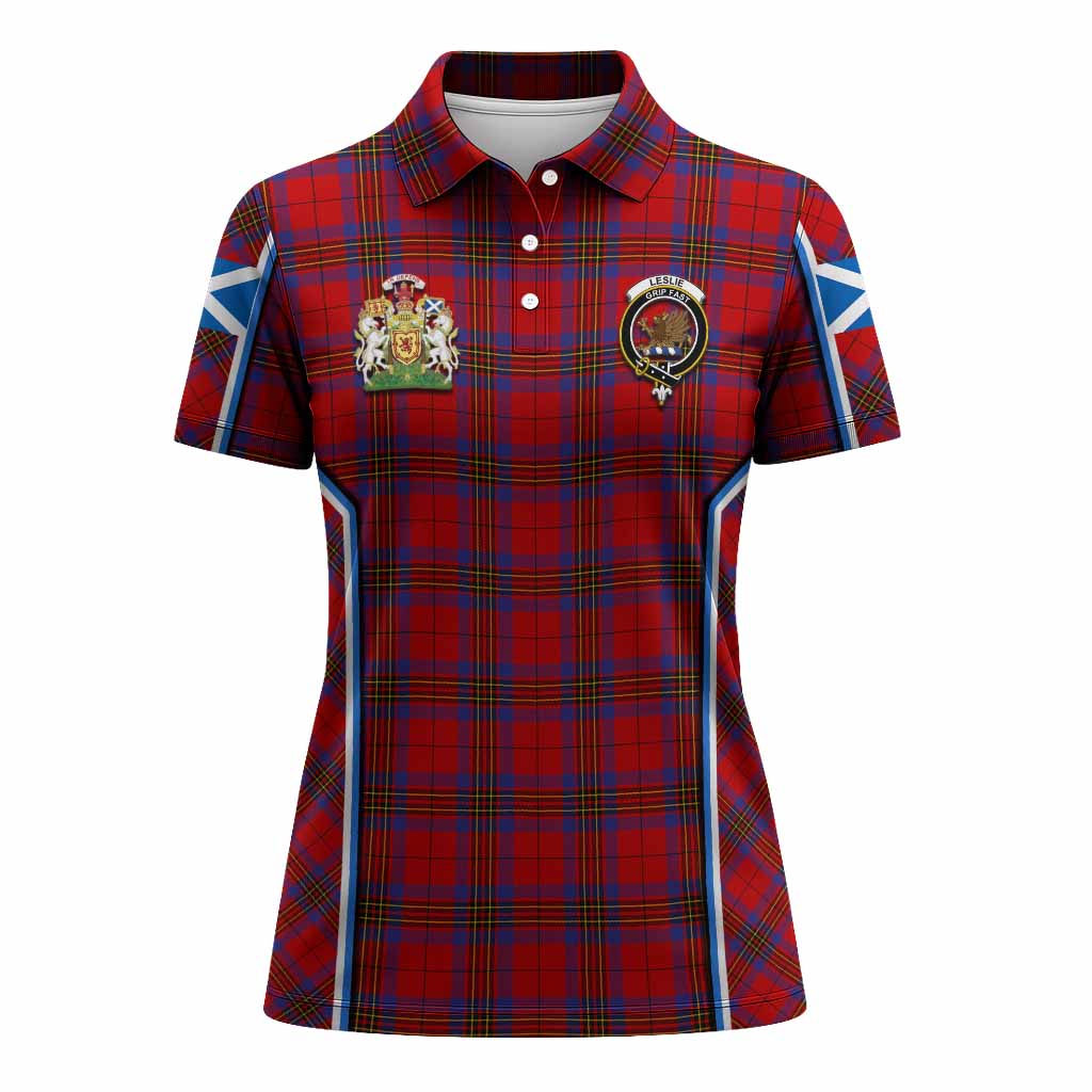 Leslie Tartan Crest Women's Polo Shirt Scotland Coat of Arm Flag Style - Tartan Vibes Clothing