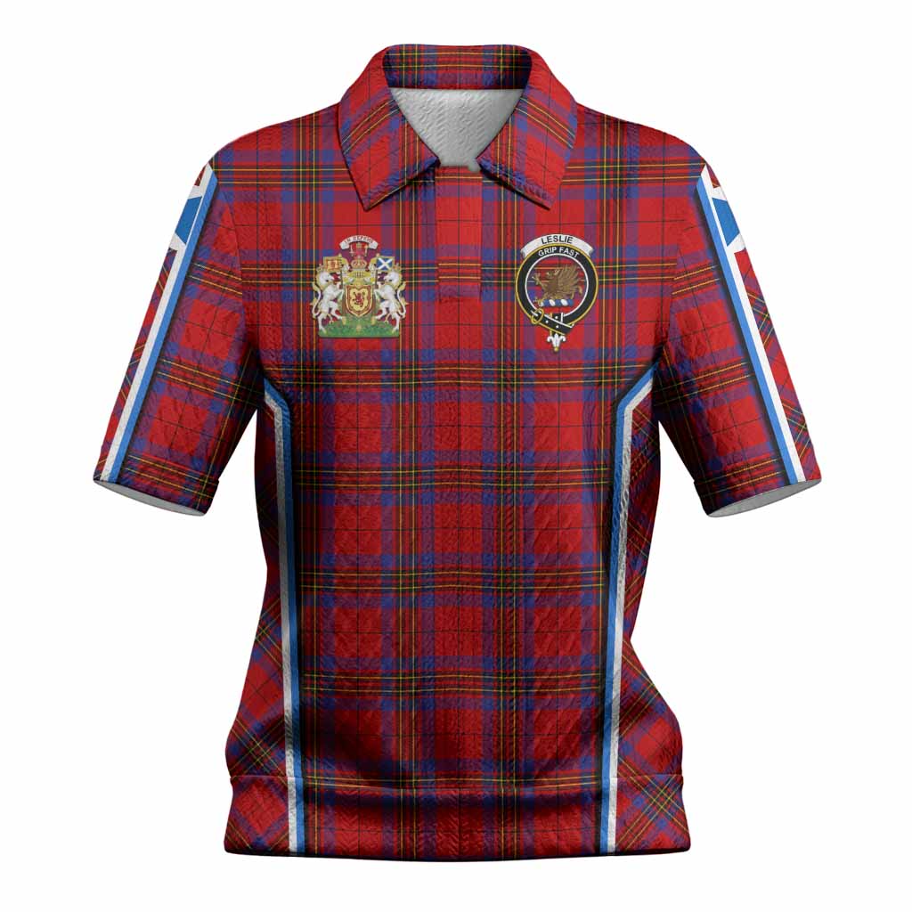 Leslie Tartan Crest Women’s Polo Sweater Top Scotland Coat of Arm Flag Style