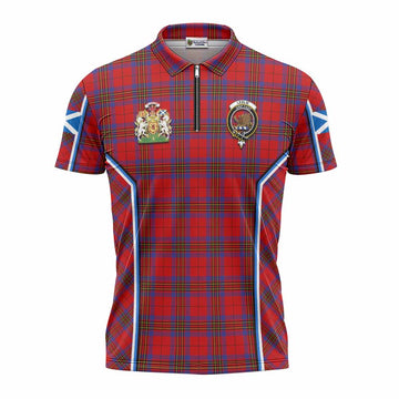 Leslie Tartan Crest Zipper Polo Shirt Scotland Coat of Arm Flag Style