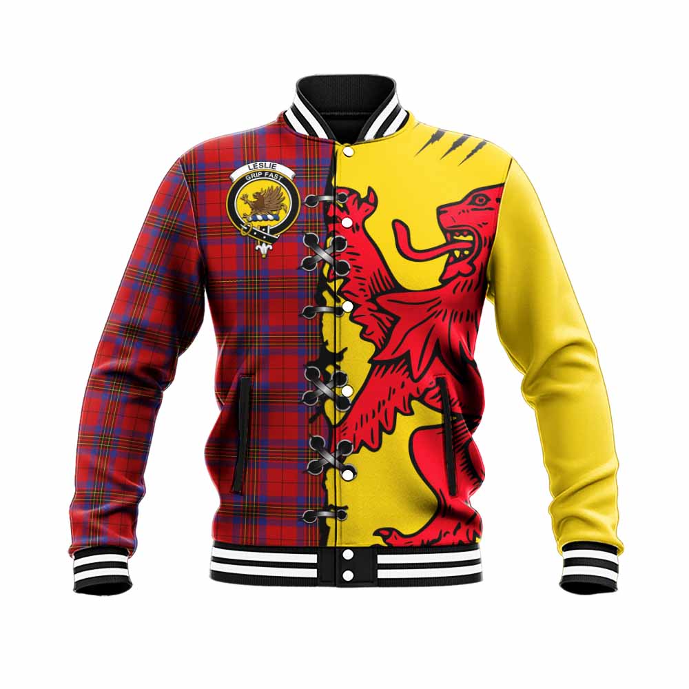 Leslie Tartan Family Crest Baseball Jacket Lion Rampant Honor - Tartan Vibes Clothing
