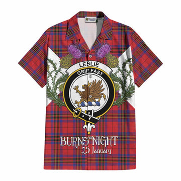 Leslie Tartan Family Crest Cotton Hawaiian Shirt Scottish Burns Night Thistle Floral