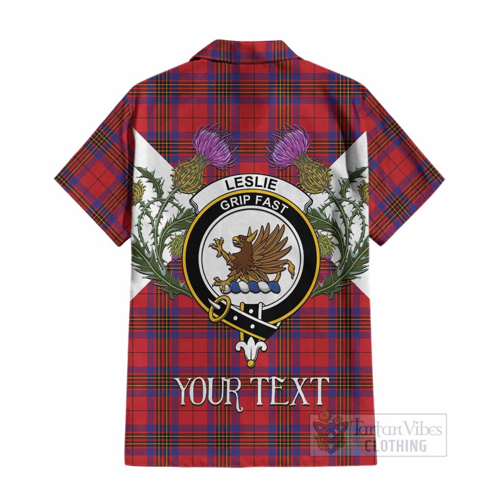 Leslie Tartan Family Crest Cotton Hawaiian Shirt Scottish Burns Night Thistle Floral