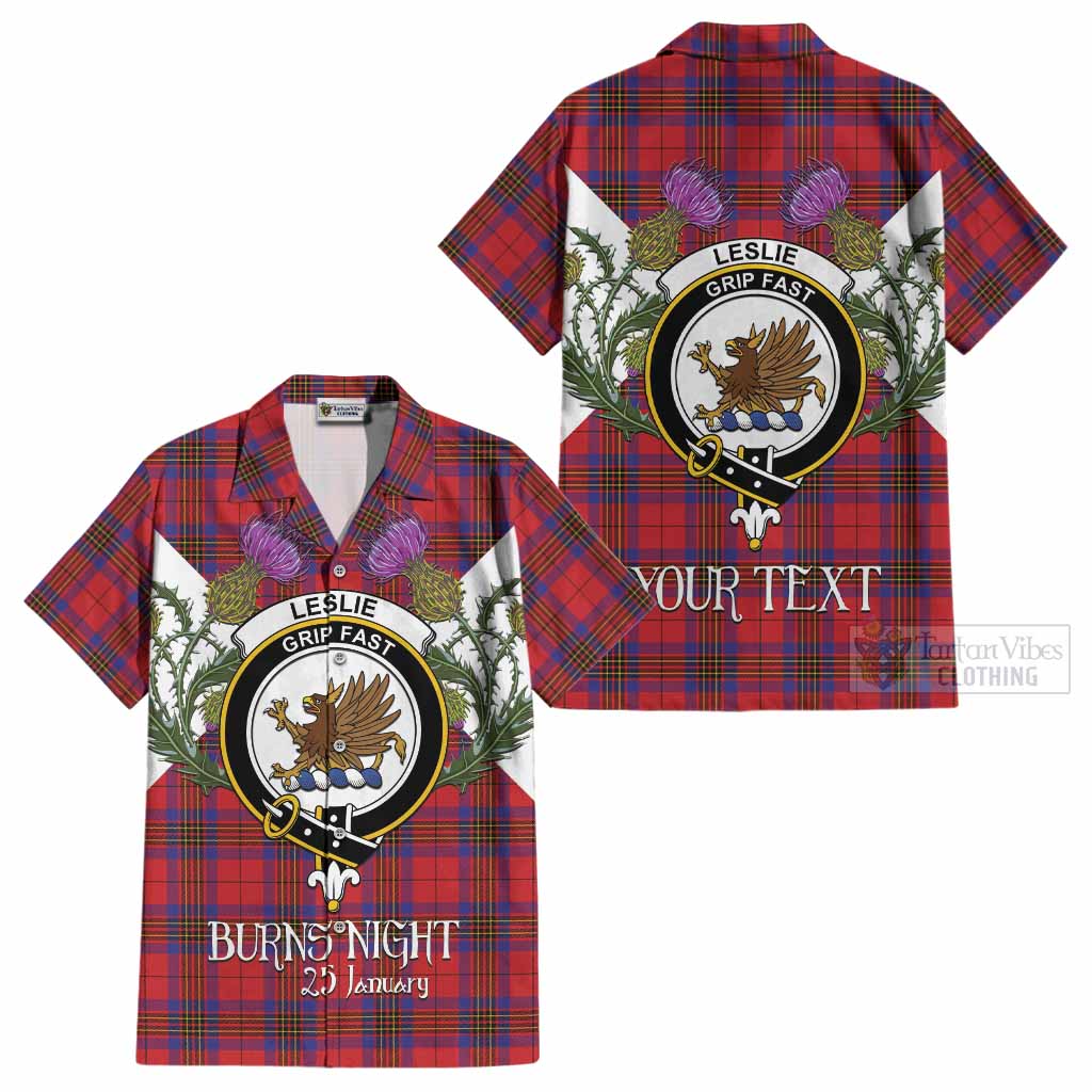 Leslie Tartan Family Crest Cotton Hawaiian Shirt Scottish Burns Night Thistle Floral