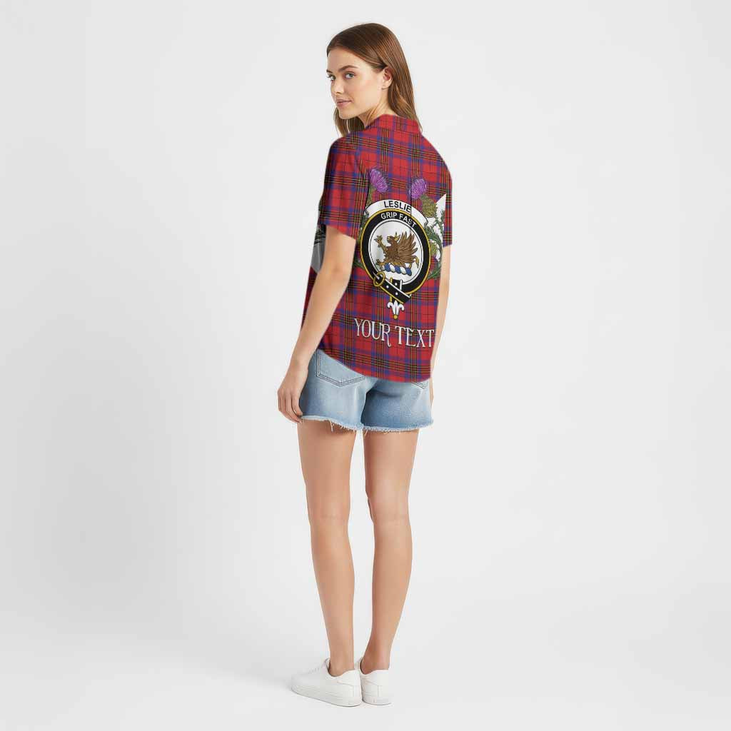 Leslie Tartan Family Crest Cotton Hawaiian Shirt Scottish Burns Night Thistle Floral