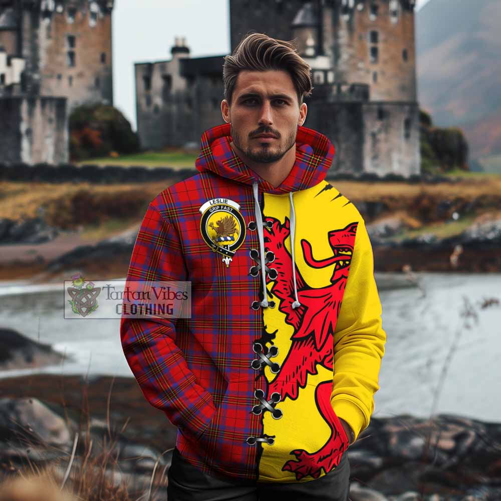 Leslie Tartan Family Crest Cotton Hoodie Lion Rampant Honor - Tartan Vibes Clothing