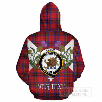 Leslie Tartan Family Crest Cotton Hoodie Scottish Burns Night Thistle Floral