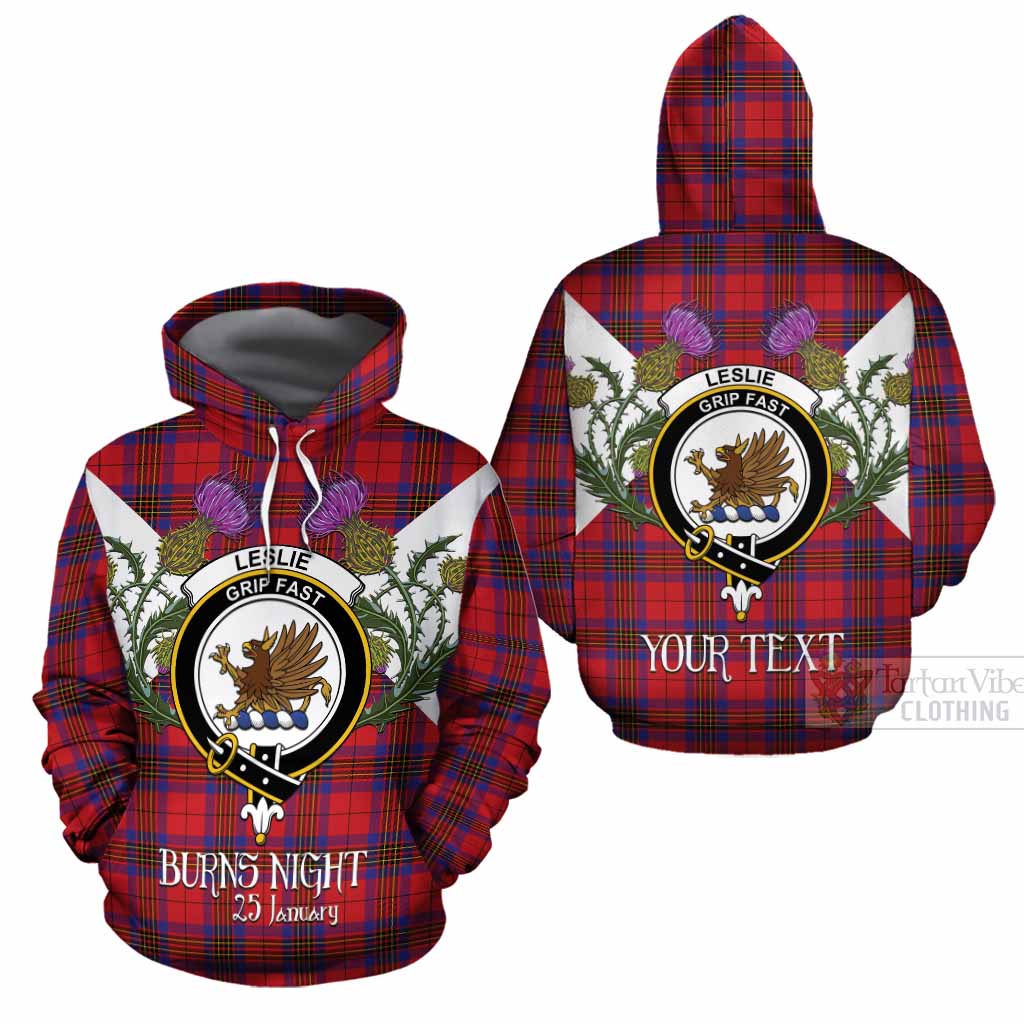 Leslie Tartan Family Crest Cotton Hoodie Scottish Burns Night Thistle Floral