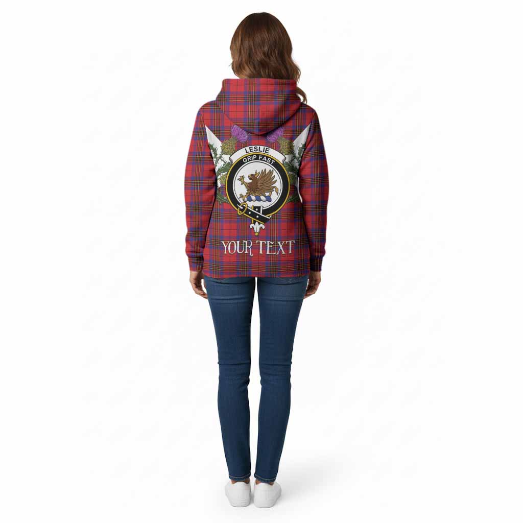 Leslie Tartan Family Crest Cotton Hoodie Scottish Burns Night Thistle Floral