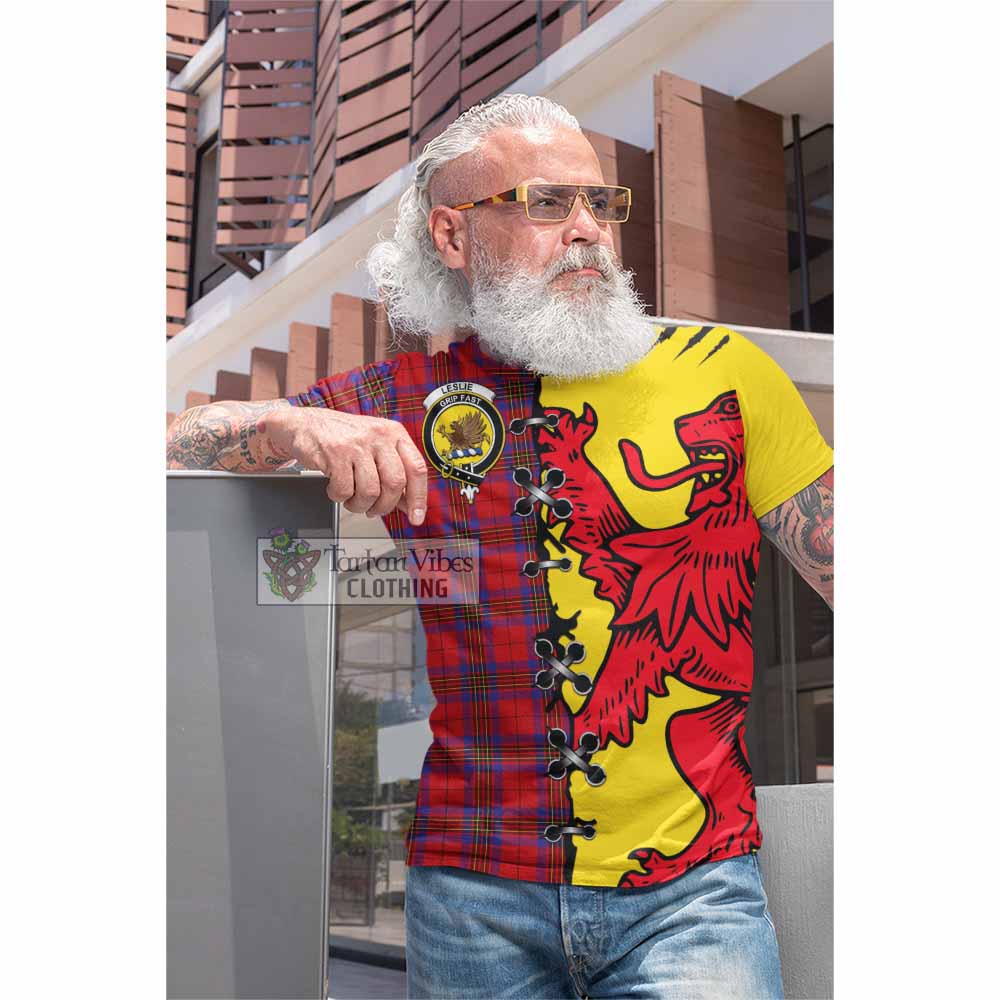 Leslie Tartan Family Crest Cotton T-shirt Lion Rampant Honor - Tartan Vibes Clothing