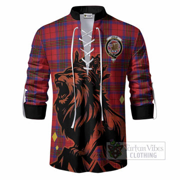 Leslie Tartan Family Crest Ghillie Shirt Crowned Lion Roaring