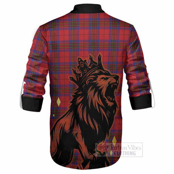 Leslie Tartan Family Crest Ghillie Shirt Crowned Lion Roaring