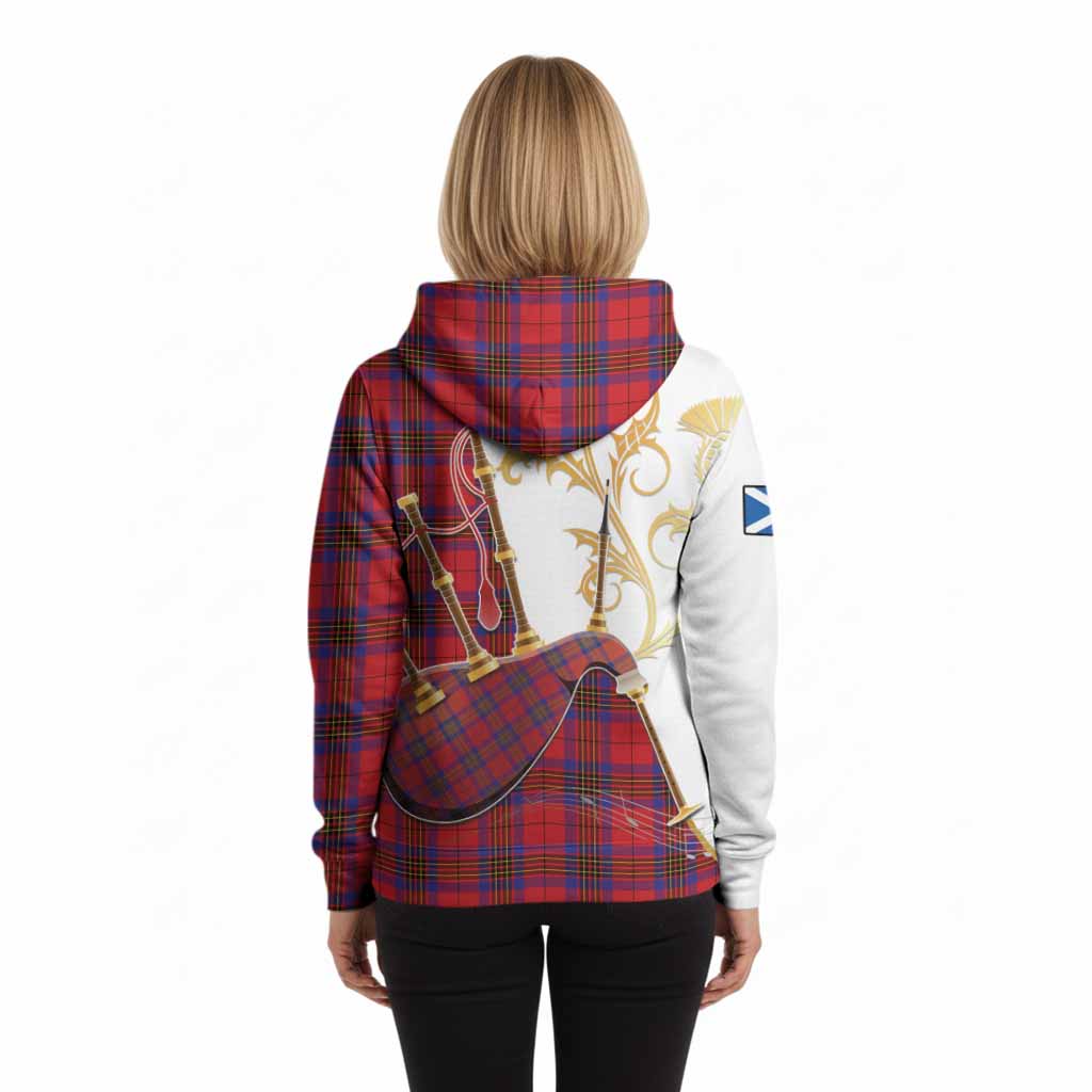 Leslie Tartan Family Crest Hoodie Bagpipes with Scottish Thistle