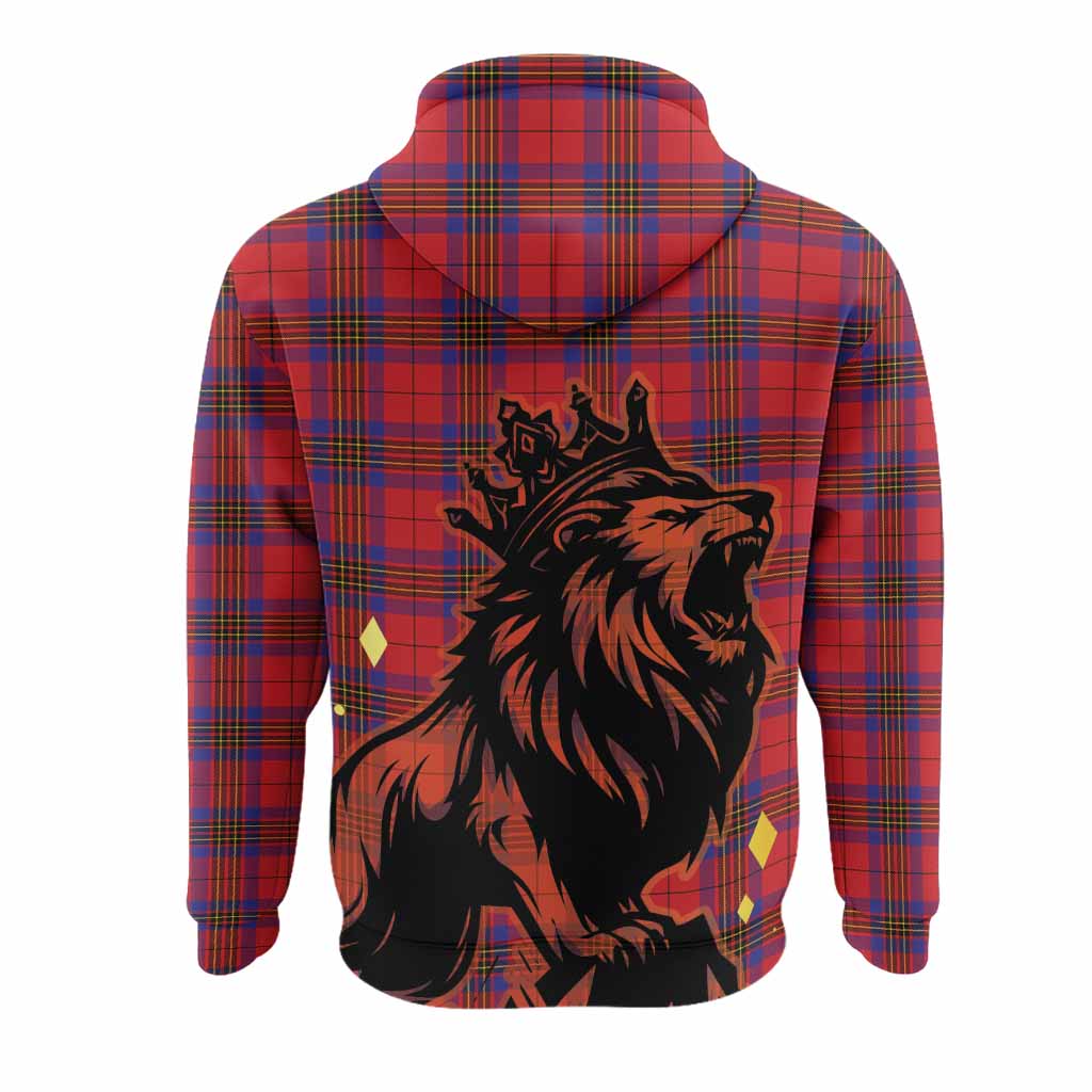 Leslie Tartan Family Crest Hoodie Crowned Lion Roaring