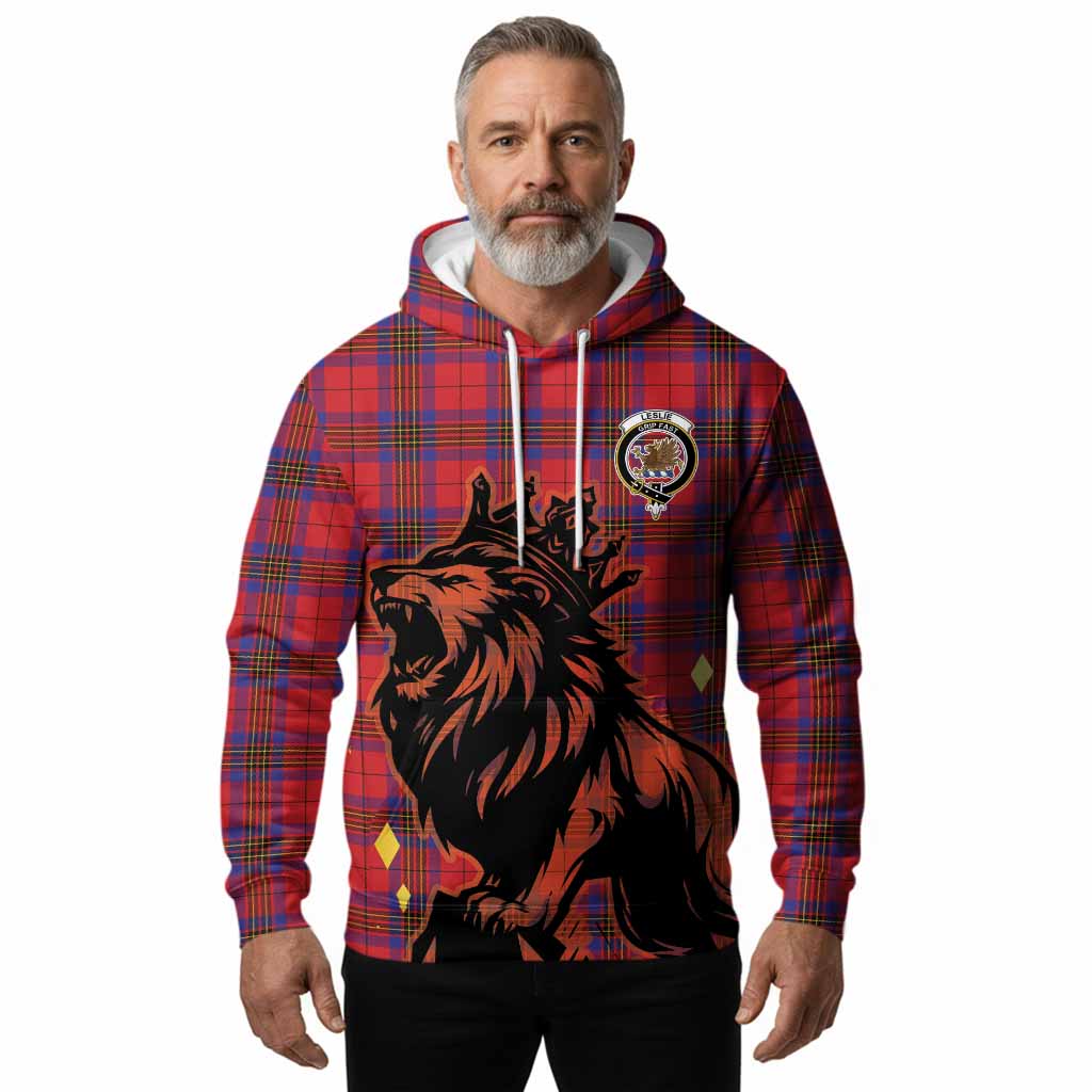 Leslie Tartan Family Crest Hoodie Crowned Lion Roaring