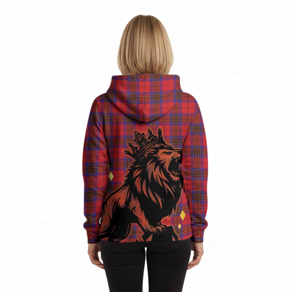 Leslie Tartan Family Crest Hoodie Crowned Lion Roaring
