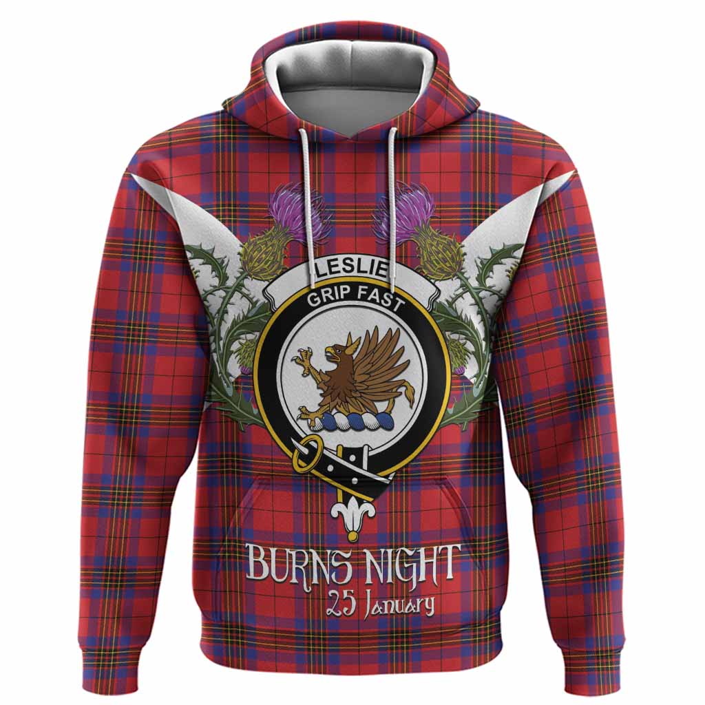 Leslie Tartan Family Crest Hoodie Scottish Burns Night Thistle Floral