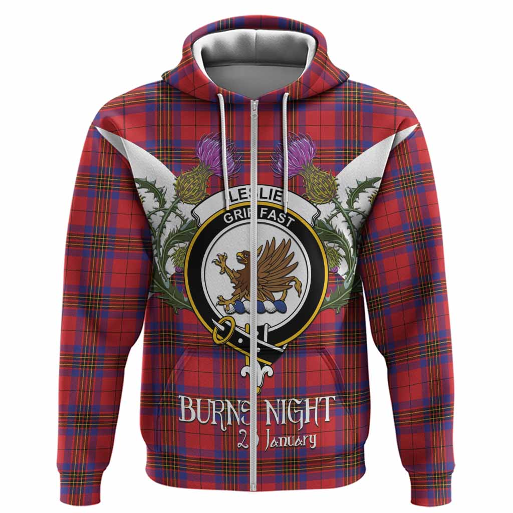 Leslie Tartan Family Crest Hoodie Scottish Burns Night Thistle Floral